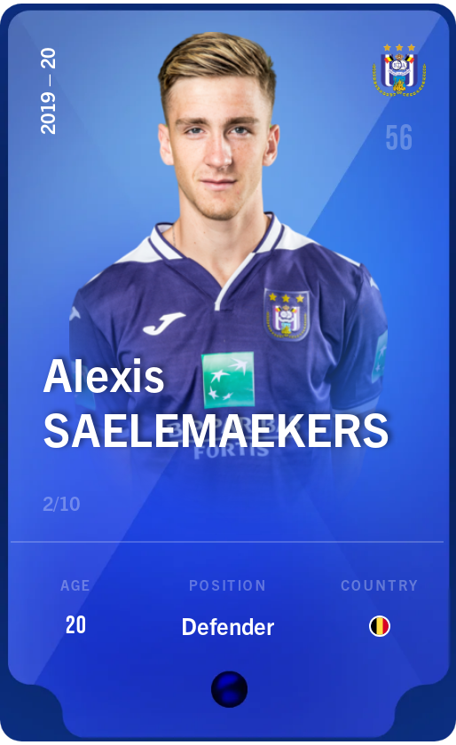 Sorare - Sorare Official - Alexis Saelemaekers 2019-20 • Super Rare 2/10 - NFT # 896050035184074424219474398087600374993010170588467564469695820219289111104