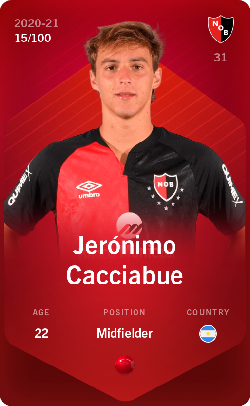 Sorare - Sorare Official - Jerónimo Cacciabue 2020-21 • Rare 15/100 - NFT # 4186203218009465321469864261958223905087887562828691748993195265500019418297