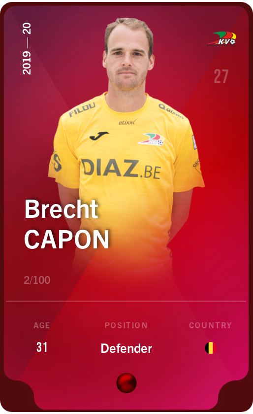 Sorare - Sorare Official - Brecht Capon 2019-20 • Rare 2/100 - NFT # 37180686745018566102752466492673607453129800241153777158423880166612508152070