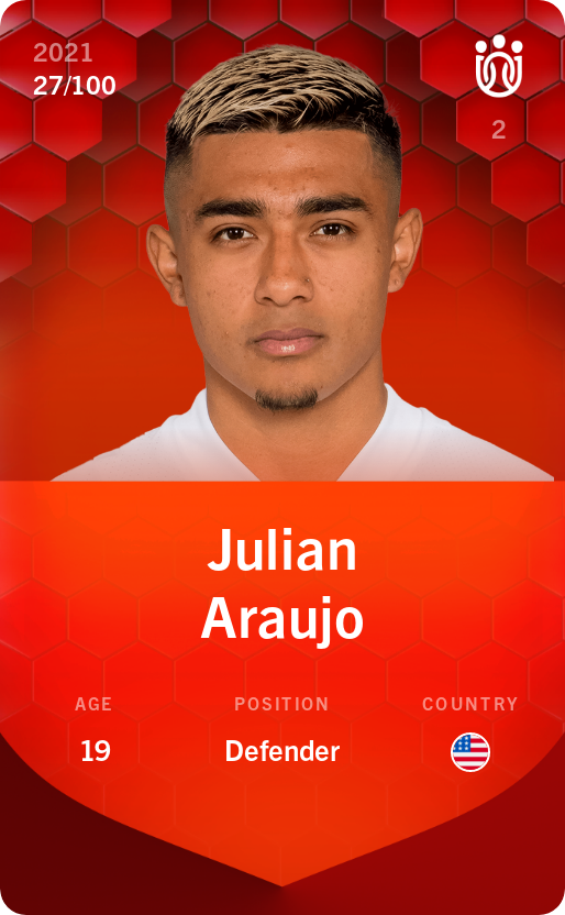 Sorare - Sorare Official - Julian Araujo 2021-22 • Rare 27/100 - NFT # 1338576505826448920423682078276885820330870786413152951731768898137425950370