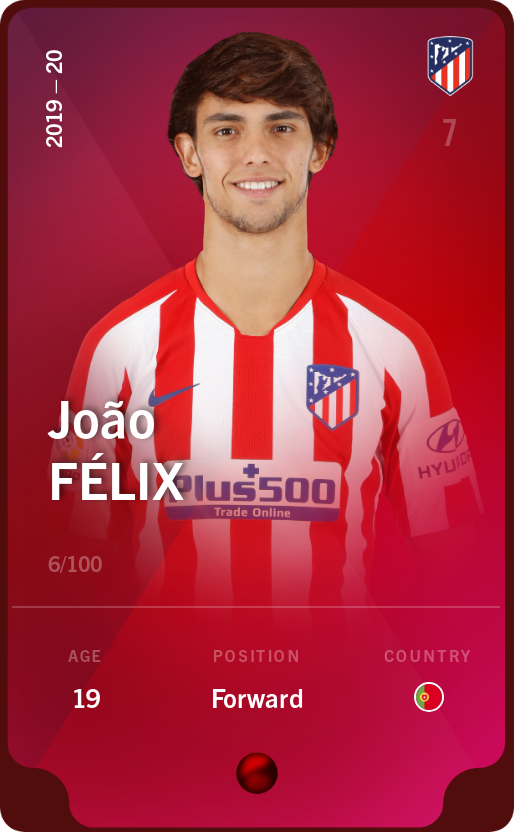 Sorare - Sorare Official - João Félix 2019-20 • Rare 6/100 - NFT # 57765421073298854792073738514844364769436687234073637382149015288612539961973