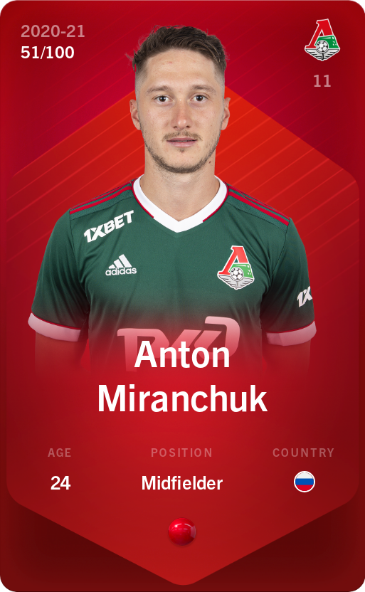 Sorare - Sorare Official - Anton Miranchuk 2020-21 • Rare 51/100 - NFT # 32614258340181089619792677869343314338619528211578782270950157482206412857151
