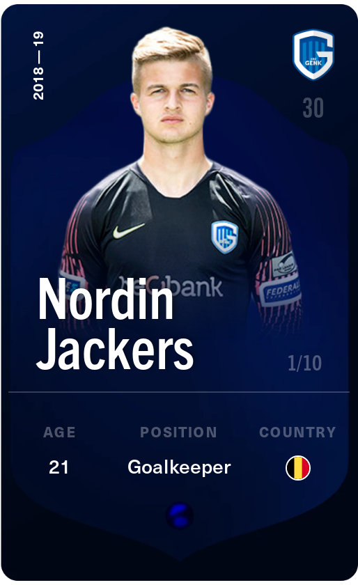 Sorare - Sorare Official - Nordin Jackers 2018-19 • Super Rare 1/10 - NFT # 62495924029009842237772206058177621468313681314574834616645652801476936206184