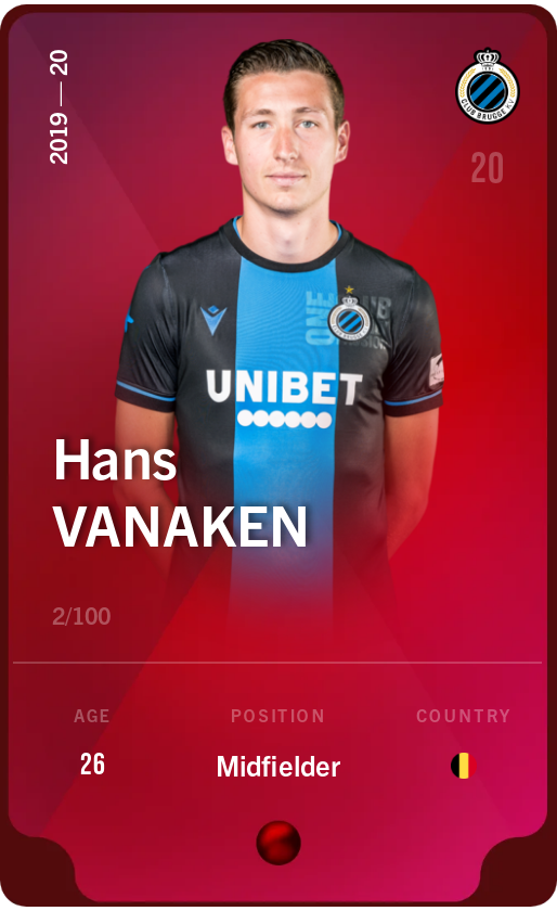 Sorare - Sorare Official - Hans Vanaken 2019-20 • Rare 2/100 - NFT # 91444600275402314739972382514030636571497476773699368463780239409659688169694