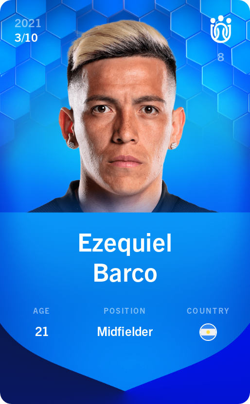 Sorare - Sorare Official - Ezequiel Barco 2021-22 • Super Rare 3/10 - NFT # 65508432734084860053064689680378163025365160386682255675528668809603965687169
