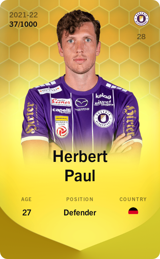 Sorare - Sorare Official - Herbert Paul 2021-22 • Limited 37/1000 - NFT # 100357354427553328067362683270534554174335950677227061172533378213286537484974