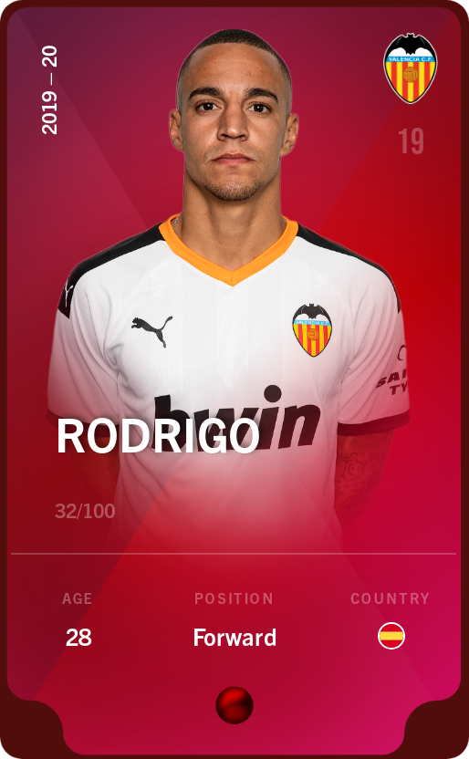 Sorare - Sorare Official - Rodrigo 2019-20 • Rare 32/100 - NFT # 80952922640827011479770284911306434975478640163374653696815517827285507551385