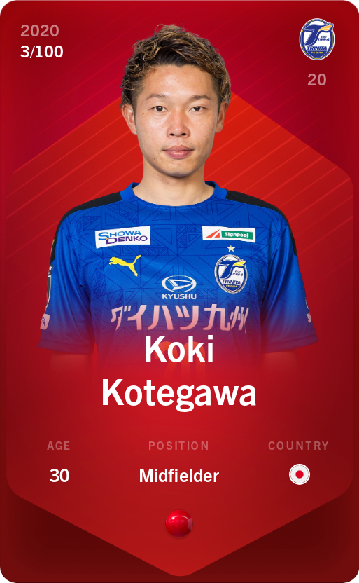 Sorare - Sorare Official - Koki Kotegawa 2020-21 • Rare 3/100 - NFT # 104952395673520573148741519683900019744553112861275494881144647016333469785675