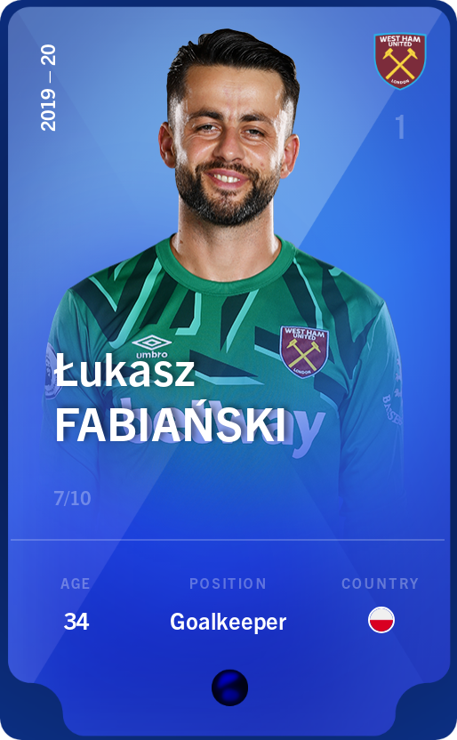 Sorare - Sorare Official - Łukasz Fabiański 2019-20 • Super Rare 7/10 - NFT # 7631368317195615139027476116170469853467558554731736039739621819501543774848