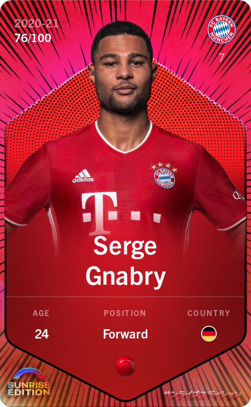 Sorare - Sorare Official - Serge Gnabry 2020-21 • Rare 76/100 - NFT # 36595447802113635625295469848529959308509217635452876601515856213740888111285