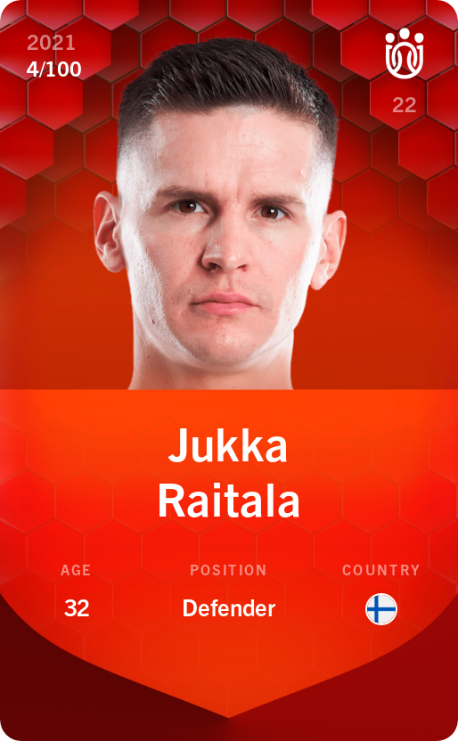 Sorare - Sorare Official - Jukka Raitala 2021-22 • Rare 4/100 - NFT # 78416576961891593843890413691136478196102898497589371433666819181221464815901