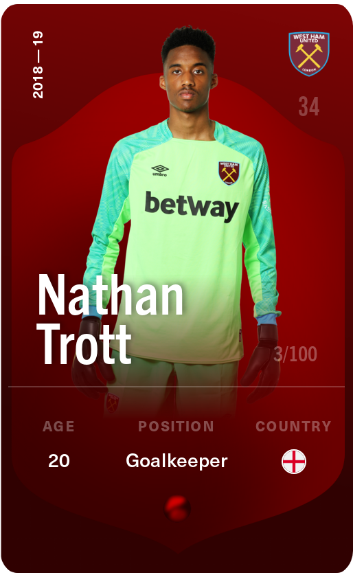 Sorare - Sorare Official - Nathan Trott 2018-19 • Rare 3/100 - NFT # 16803579578212395591645673294936798842024444173401158115593119602158431372941