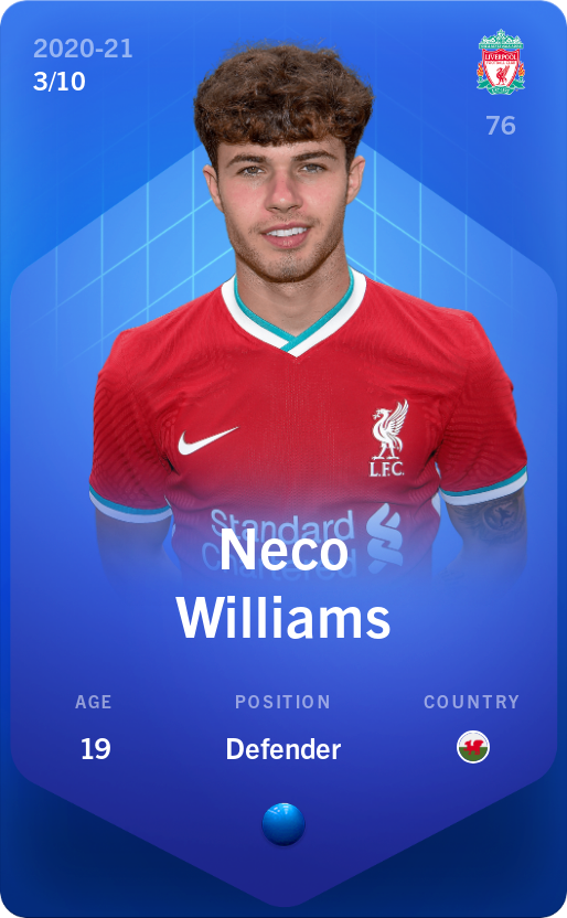 Sorare - Sorare Official - Neco Williams 2020-21 • Super Rare 3/10 - NFT # 76746691341320533154240268819603389972844713557224488372111390895489529995212