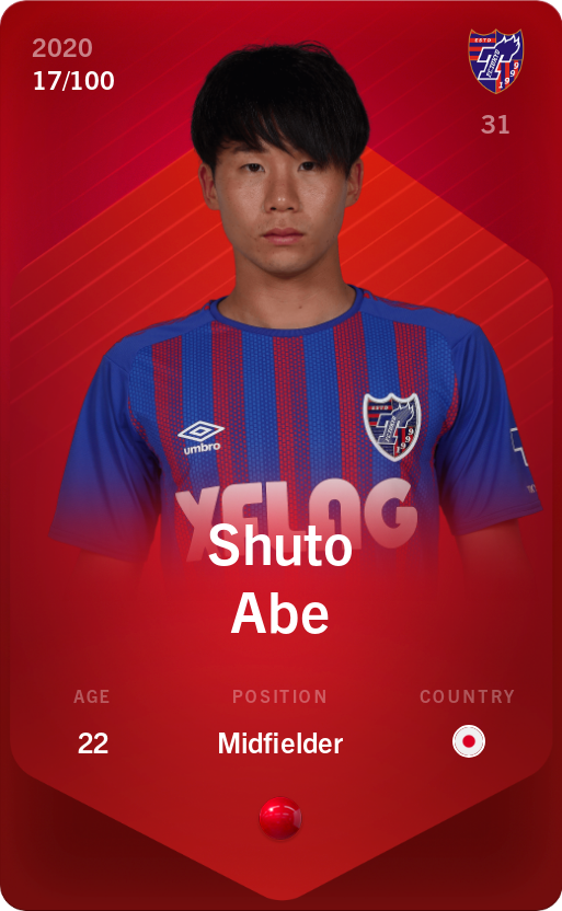 Sorare - Sorare Official - Shuto Abe 2020-21 • Rare 17/100 - NFT # 31853630584508756870747805765728298855878290813977420214004889243134867580906