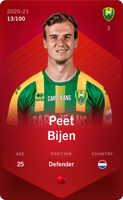 Sorare - Sorare Official - Peet Bijen 2020-21 • Rare 13/100 - NFT # 33240330676266506906544739241676550898478027777334819297296013219581993402707