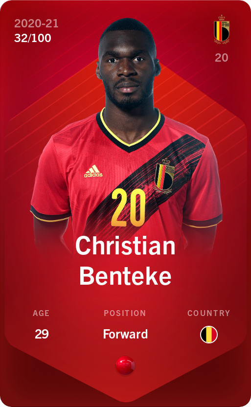 Sorare - Sorare Official - Christian Benteke 2020-21 • Rare 32/100 - NFT # 66462395638433544587623924450904196480060111784663178062394319034327023492364