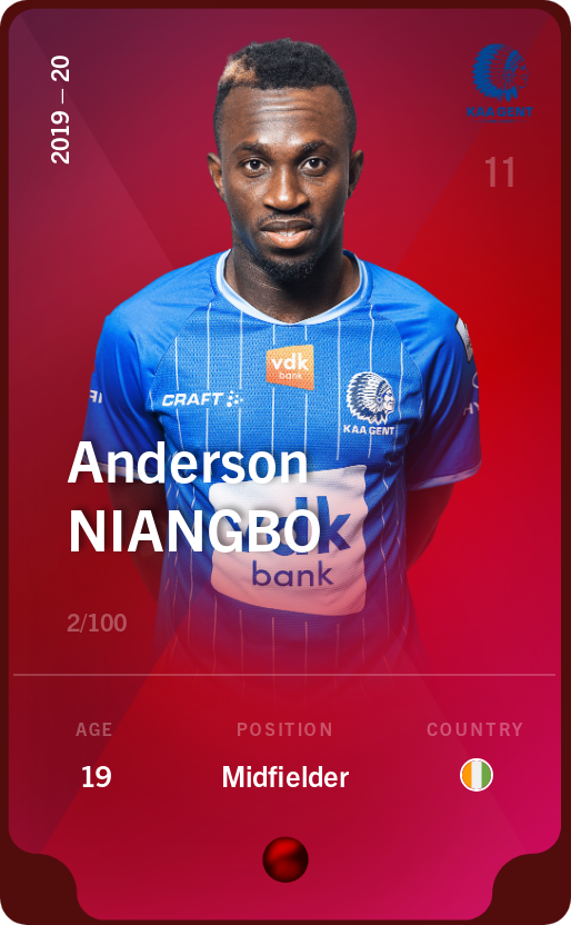 Sorare - Sorare Official - Anderson Niangbo 2019-20 • Rare 2/100 - NFT # 104202852910127736398480023916943789156153921190471789793717814399857886335467