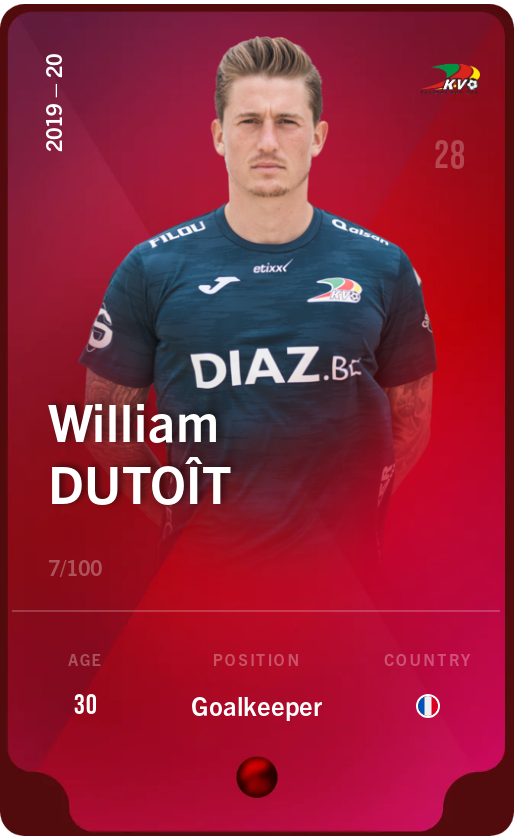 Sorare - Sorare Official - William Dutoît 2019-20 • Rare 7/100 - NFT # 67562166386444410239721289543267118961670569014063328802867265156816579716981
