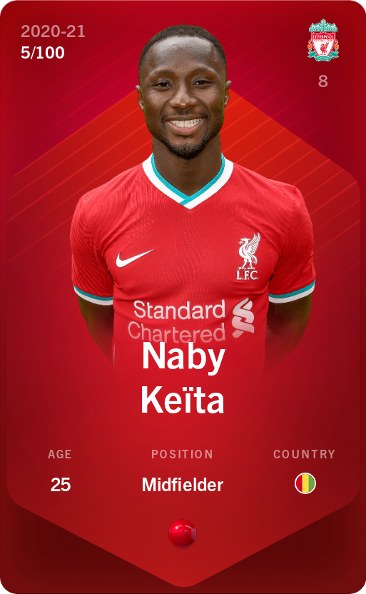 Sorare - Sorare Official - Naby Keïta 2020-21 • Rare 5/100 - NFT # 115151408520662802547305492065803676708436362332012318336832688336243813141218