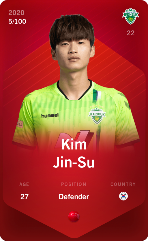 Sorare - Sorare Official - Kim Jin-Su 2020-21 • Rare 5/100 - NFT # 28140288026821103597502162272000174831054694832968185358409122705327967372321