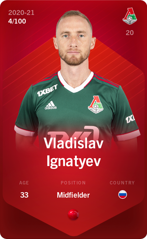 Sorare - Sorare Official - Vladislav Ignatyev 2020-21 • Rare 4/100 - NFT # 98378093032971237557205959360482459018384571790403747166942268820157258697548