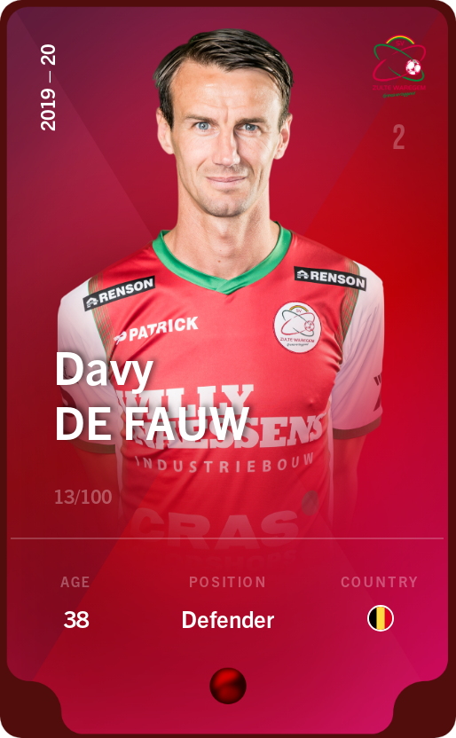 Sorare - Sorare Official - Davy De fauw 2019-20 • Rare 13/100 - NFT # 13055701588664609574388549722133244392250036473631802509316522532684748385972