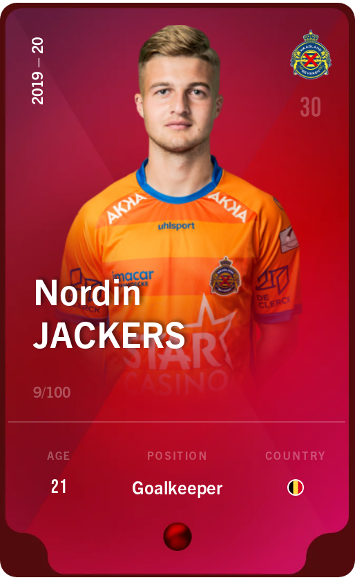 Sorare - Sorare Official - Nordin Jackers 2019-20 • Rare 9/100 - NFT # 55772494990652349202067267211266499537243180615225445797229837852791976740742