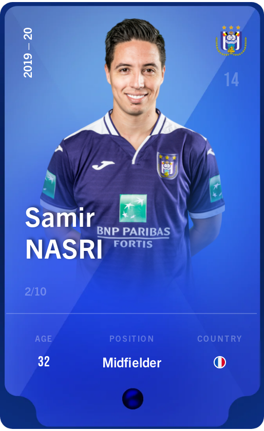 Sorare - Sorare Official - Samir Nasri 2019-20 • Super Rare 2/10 - NFT # 17790149587582562609771323844490635838462596293571732696422168936093571684961