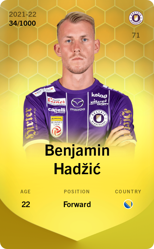 Sorare - Sorare Official - Benjamin Hadžić 2021-22 • Limited 34/1000 - NFT # 51187054644068580832524681613170018181162554885141937769567358381580059623376