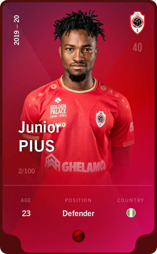 Sorare - Sorare Official - Junior Pius 2019-20 • Rare 2/100 - NFT # 85505428536323347782131821858816186794130545083126905634641207265246578196326