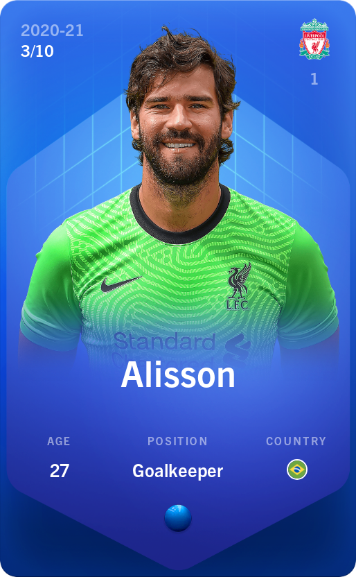 Sorare - Sorare Official - Alisson 2020-21 • Super Rare 3/10 - NFT # 64660887674906607171100866990036249926304195173488358588678371518417489305585