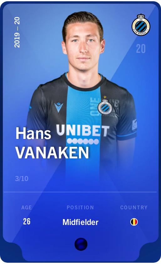 Sorare - Sorare Official - Hans Vanaken 2019-20 • Super Rare 3/10 - NFT # 63877955206795133764381660914395600541932279621817061632408088687254187379052