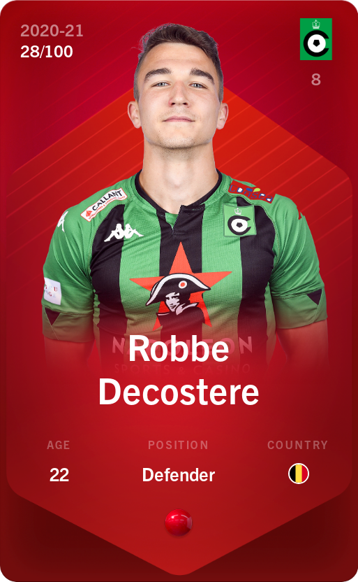 Sorare - Sorare Official - Robbe Decostere 2020-21 • Rare 28/100 - NFT # 77755409779267677759946223773525095633235327412341976276545250052368311959202