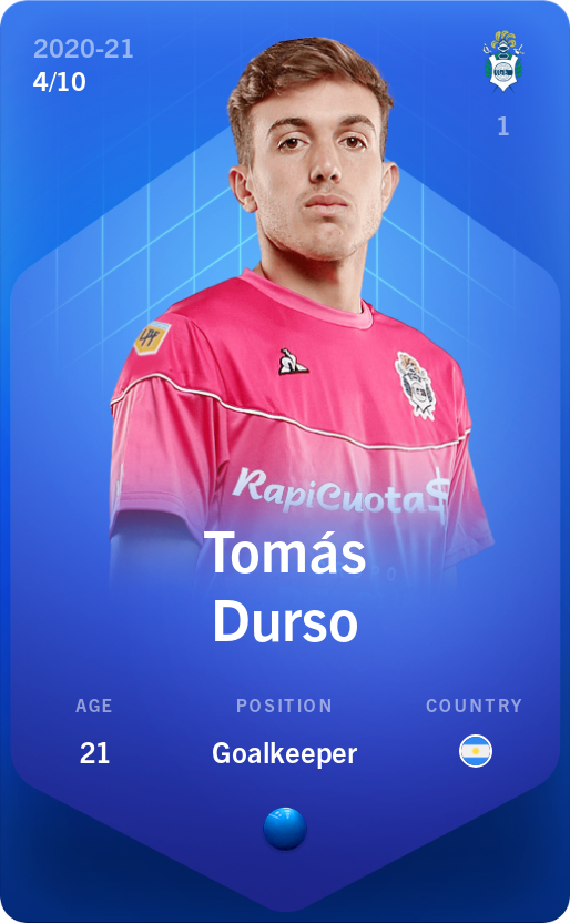Sorare - Sorare Official - Tomás Durso 2020-21 • Super Rare 4/10 - NFT # 89266919819910157959569590692697142431413741182697815102831611837633671131688