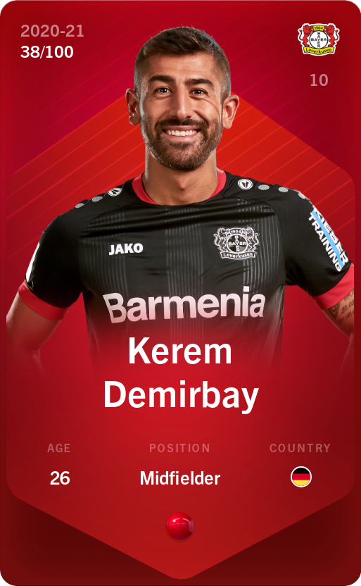 Sorare - Sorare Official - Kerem Demirbay 2020-21 • Rare 38/100 - NFT # 65893258112635858100921803076380360778798641944376601506161856488226438678749