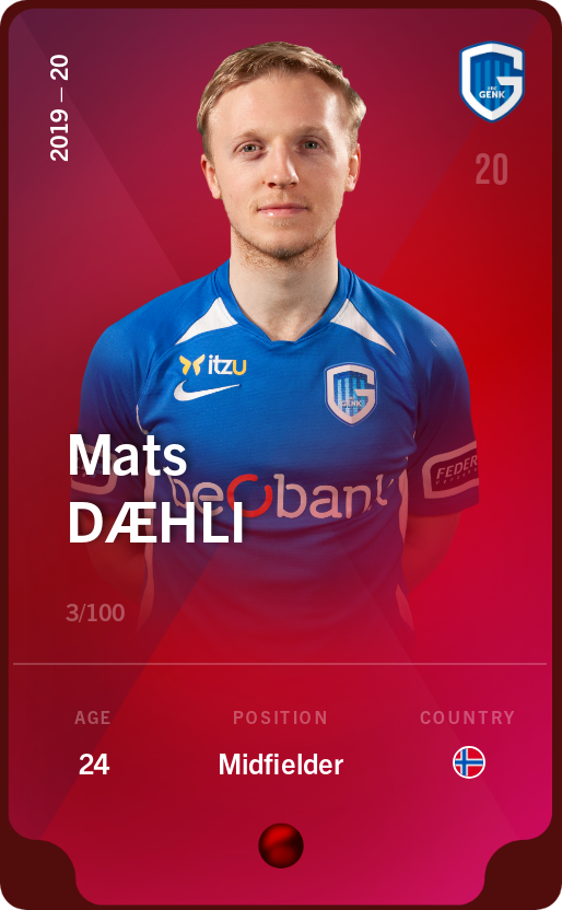 Sorare - Sorare Official - Mats Dæhli 2019-20 • Rare 3/100 - NFT # 97128736954155984315420850187138870738704440200258225564511451735675651716242