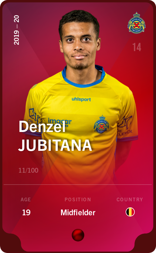 Sorare - Sorare Official - Denzel Jubitana 2019-20 • Rare 11/100 - NFT # 73851229487061107228930661454282497172402336873301175071722713585721835310592