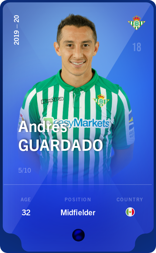 Sorare - Sorare Official - Andrés Guardado 2019-20 • Super Rare 5/10 - NFT # 50147729792212047030735001632514484059969003076619104174394377504514457244028