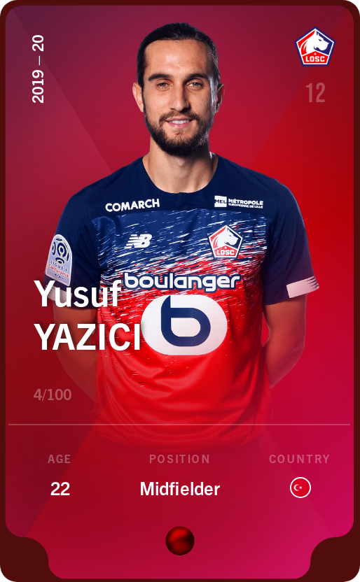 Sorare - Sorare Official - Yusuf Yazıcı 2019-20 • Rare 4/100 - NFT # 45864133576669686052500811336282465394104586612739599650335504960496920538067