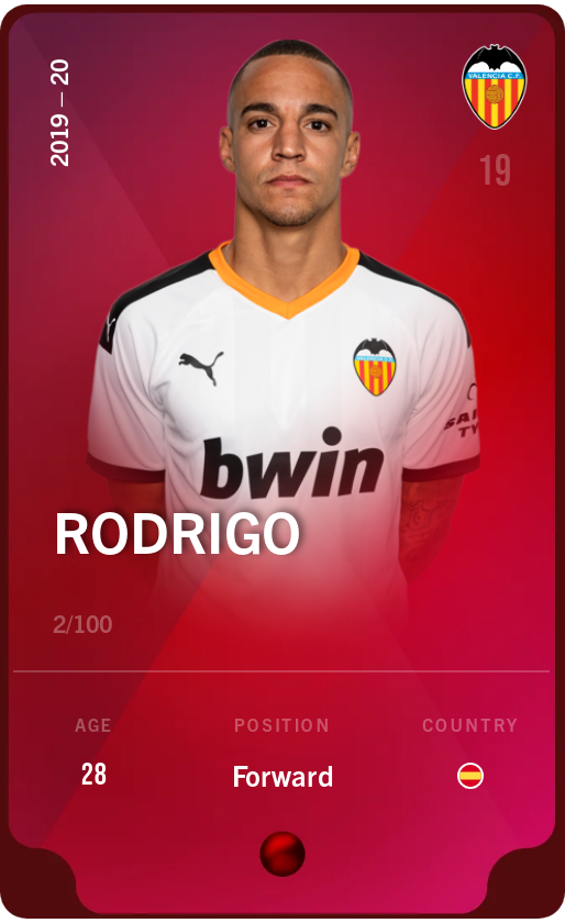 Sorare - Sorare Official - Rodrigo 2019-20 • Rare 2/100 - NFT # 78574775226475991078963640794379294940821336004801144341461196656239052306846