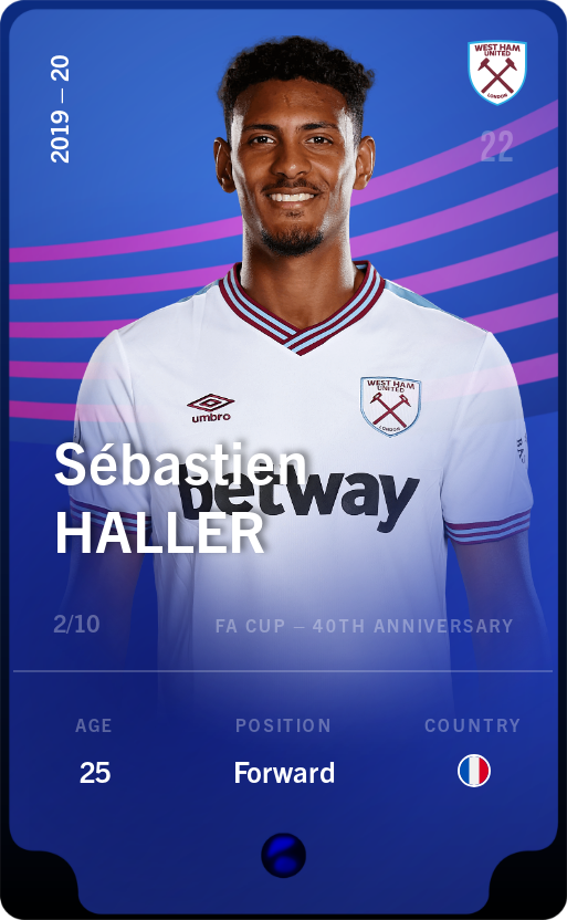 Sorare - Sorare Official - Sébastien Haller 2019-20 • Super Rare 2/10 - NFT # 54973392562972954327668577842377685424054422276390412459439578552243232608005