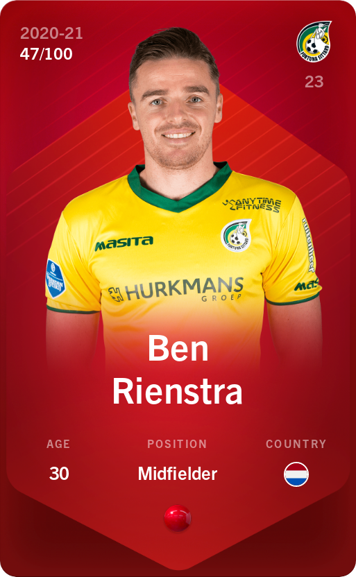 Sorare - Sorare Official - Ben Rienstra 2020-21 • Rare 47/100 - NFT # 63021870857972957165178514095282593931603177260819996617216555389364711301437