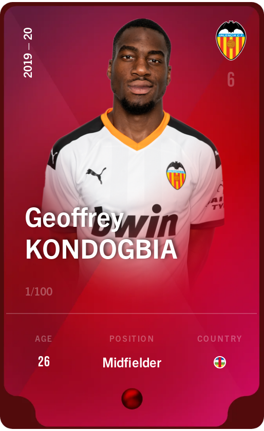 Sorare - Sorare Official - Geoffrey Kondogbia 2019-20 • Rare 1/100 - NFT # 32943285940392863747475330078348868507820701643450253375575926825721316106248