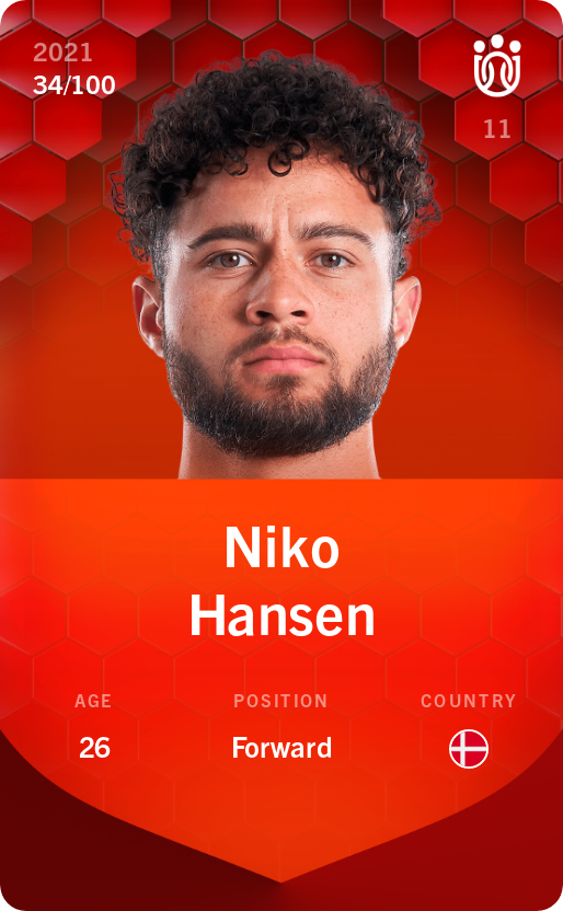 Sorare - Sorare Official - Niko Hansen 2021-22 • Rare 34/100 - NFT # 107166024340020533480384254579836647081053970502551603873019480940981777666208