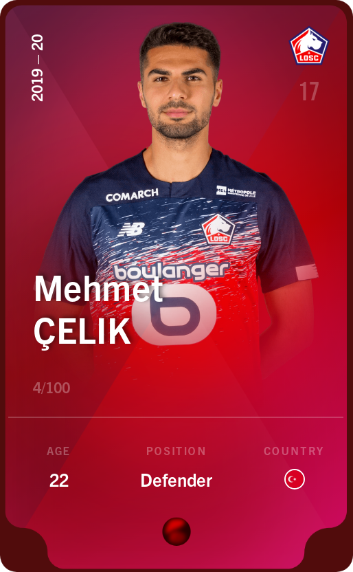 Sorare - Sorare Official - Mehmet Çelik 2019-20 • Rare 4/100 - NFT # 15313063081954271940848240266450303940206198549343533804387340635454855519459