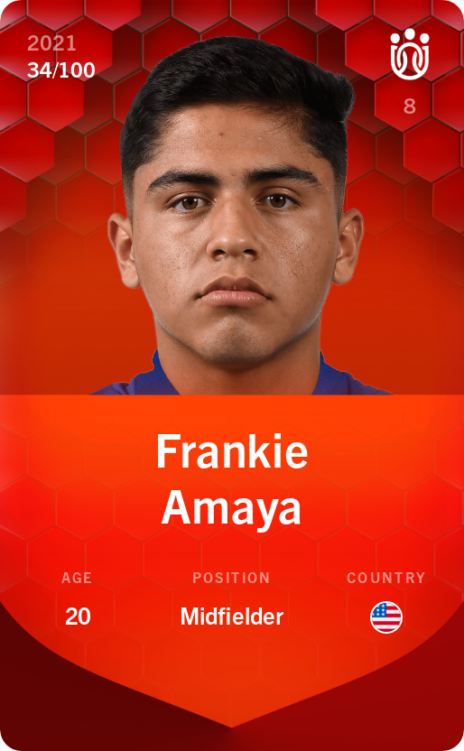 Sorare - Sorare Official - Frankie Amaya 2021-22 • Rare 34/100 - NFT # 105755448468940940773779775028895773825129199392736826243464300733735999030487