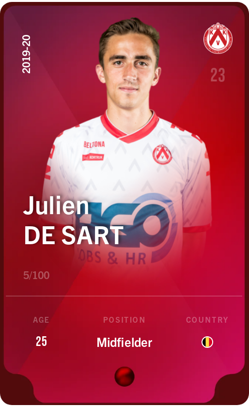 Sorare - Sorare Official - Julien De Sart 2019-20 • Rare 5/100 - NFT # 102736750250463955739643380672091988676959608602193603833630080961847321072859