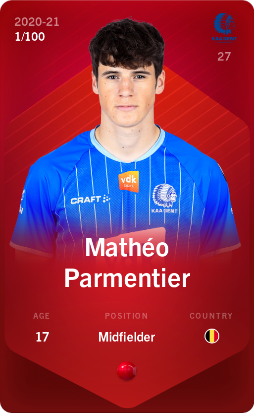 Sorare - Sorare Official - Mathéo Parmentier 2020-21 • Rare 1/100 - NFT # 43275949112147150210381323706837605482873670551772465021487810072841736089625