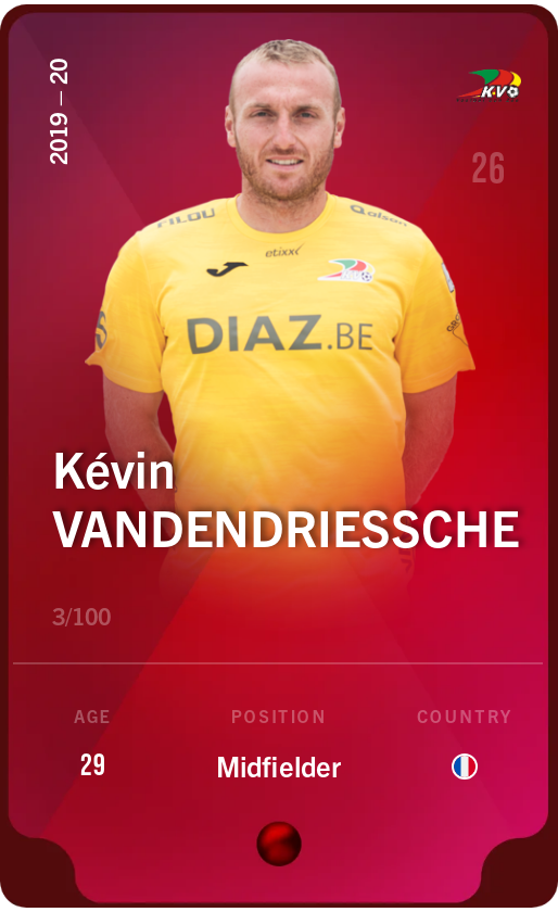 Sorare - Sorare Official - Kévin Vandendriessche 2019-20 • Rare 3/100 - NFT # 98419306306265065745018982899135918249868883165282890379406160516017730091029