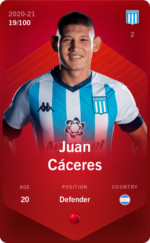 Sorare - Sorare Official - Juan Cáceres 2020-21 • Rare 19/100 - NFT # 46687633387222576203941231297358339557201595967832946301520735170673994307798